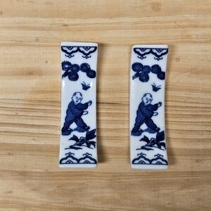 Vintage Mid-Century Japanese Porcelain Blue/White Chopstick Rest Holders